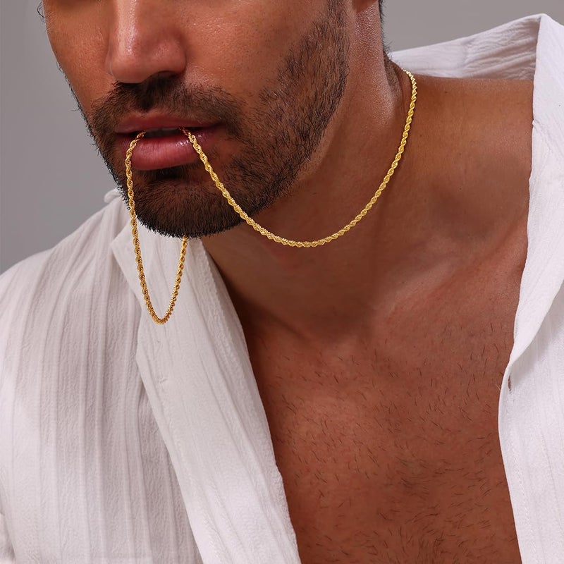 Monily 24K Gold-Plated Necklace for Men 2.5MM 26 Inches Stainless Steel Twist Rope Chain for Women Mens - Image 4